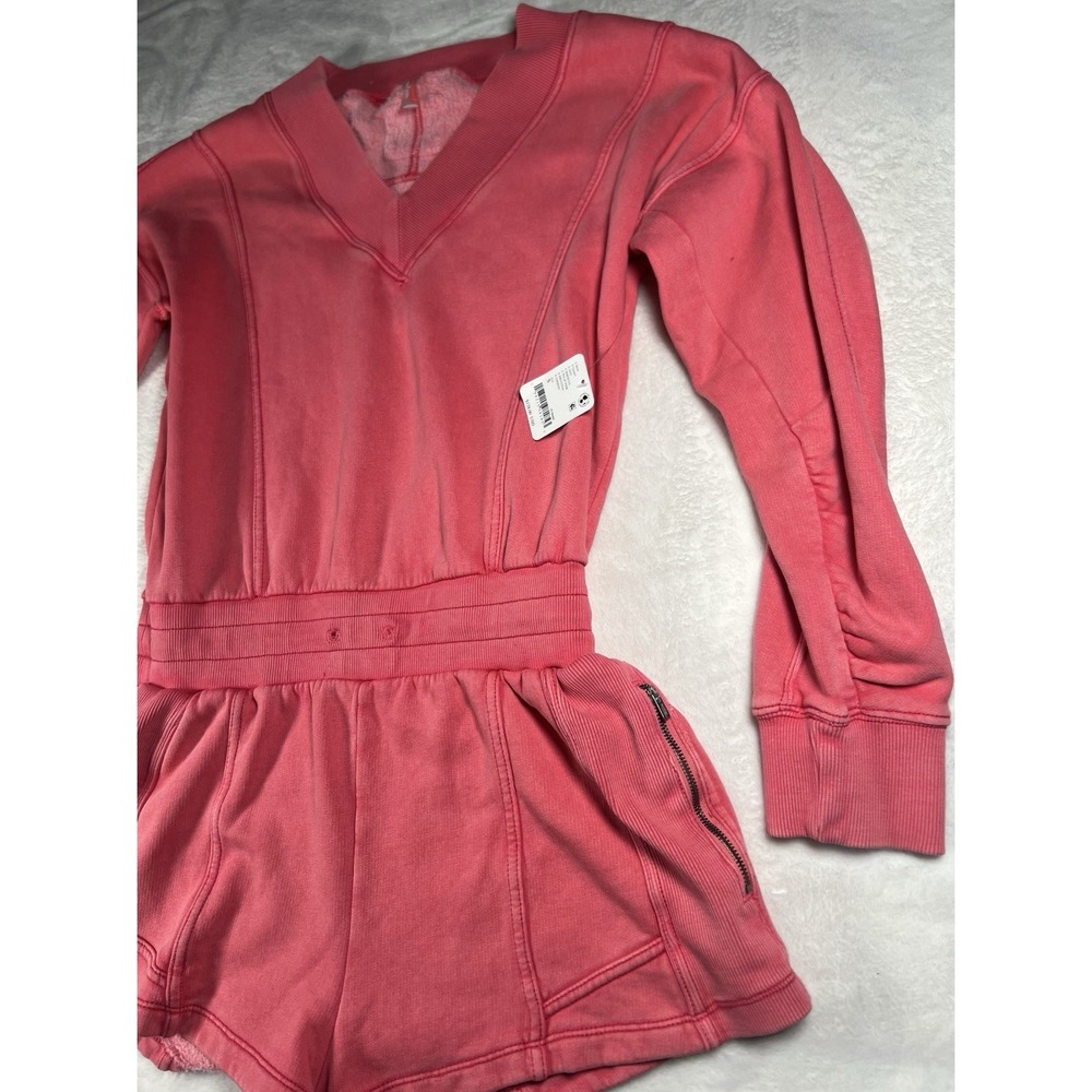 Free People Movement Long Sleeve V-Neck Intercept Romper NWT Small Pink - Picture 7 of 16